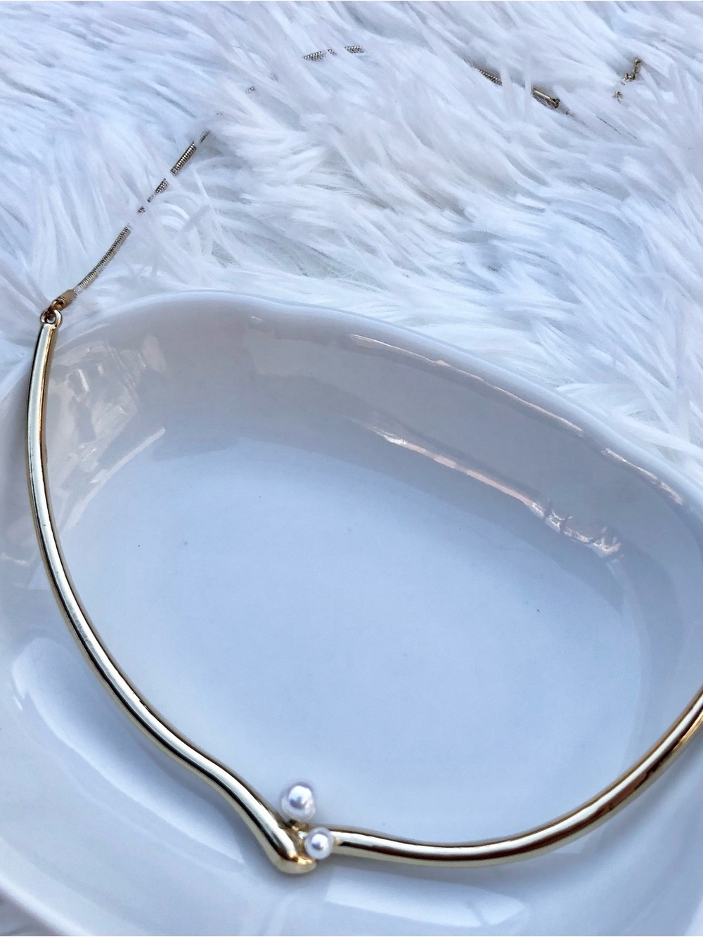 Halogen Gold Choker Necklace with Pearl Accents